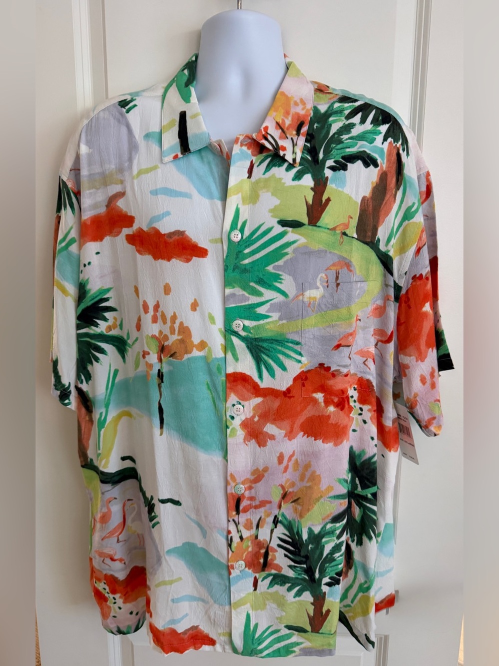 Jams World Men’s Hawaiian Aloha Short Sleeve Shirt, XXL, “Flamingo Beach”, NWT